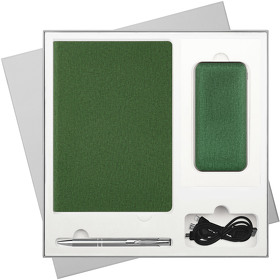 Подарочный набор Tweed, зеленый (ежедневник, ручка, аккумулятор) (A23312.040)