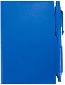 Блокнот для записей с авторучкой; синий; 10,5х7,9х1,1 см; пластик; тампопечать