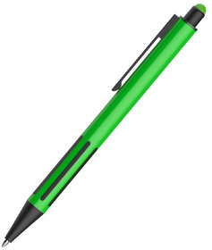 IMPRESS TOUCH, ручка шариковая со стилусом, зеленый/черный, алюминий, пластик, прорезиненный грип