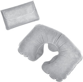 Подушка надувная дорожная в футляре; серый; 43,5х27,5 см; твил; шелкография