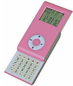 Калькулятор раздвижной с календарем и часами; розовый; 9,6х5х1,4 см; пластик; тампопечать