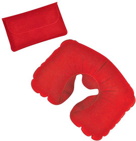 Подушка надувная дорожная в футляре; красный; 43,5х27,5 см; твил; шелкография (H18604/08)
