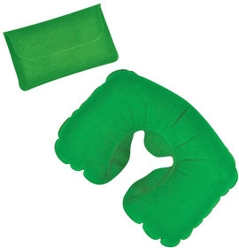 Подушка надувная дорожная в футляре; зеленый; 43,5х27,5 см; твил; шелкография