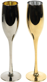Набор бокалов для шампанского MOON&SUN (2шт), золотой и серебяный, 26,5х25,3х9,5см, стекло (H26703)