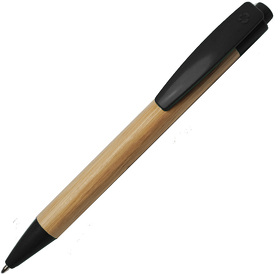 Ручка шариковая N17, бежевый/черный, бамбук, пшенич. волокно, переработан. пласти, цвет чернил синий