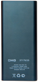 Универсальный аккумулятор OMG Iron line 10 (10000 мАч), металл, синий, 14,7х6.6х1,5 см