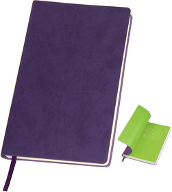 Бизнес-блокнот "Funky" фиолетовый с зеленым форзацем, мягкая обложка,  линейка (H21209/11/15)