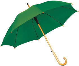 Зонт-трость с деревянной ручкой, полуавтомат; зеленый; D=103 см, L=90см; 100% полиэстер (H7426/15)