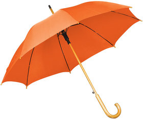 Зонт-трость с деревянной ручкой, полуавтомат; оранжевый; D=103 см, L=90см; 100% полиэстер
