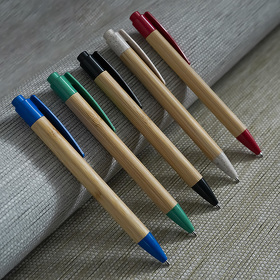 Ручка шариковая N17, бежевый/синий, бамбук, пшенич. волокно, переработан. пластик, цвет чернил синий