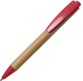 Ручка шариковая N17, бежевый/красный, бамбук, пшенич. волокно, переработан. пласт, цвет чернил синий