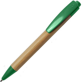 Ручка шариковая N17, бежевый/зеленый, бамбук, пшенич. волокно, переработан. пласт, цвет чернил синий