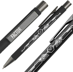 Ручка шариковая FACTOR, черный/темно-серый, металл, пластик, софт-покрытие