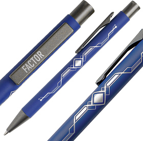 Ручка шариковая FACTOR, синий/темно-серый, металл, пластик, софт-покрытие