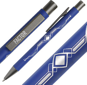 Ручка шариковая FACTOR, синий/темно-серый, металл, пластик, софт-покрытие