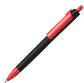 H605G/08 - Ручка шариковая FORTE SOFT BLACK, черный/красный, пластик, покрытие soft touch