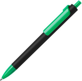 H605G/18 - Ручка шариковая FORTE SOFT BLACK, черный/зеленый, пластик, покрытие soft touch
