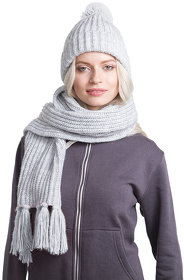 Вязаный комплект шарф и шапка GoSnow, меланж c фурнитурой, меланж, 70% акрил,30% шерсть