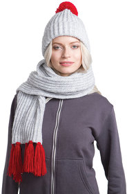 Вязаный комплект шарф и шапка GoSnow, меланж c фурнитурой, красный, 70% акрил,30% шерсть (H24110/08)