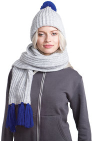 Вязаный комплект шарф и шапка GoSnow, меланж c фурнитурой, синий, 70% акрил,30% шерсть (H24110/24)