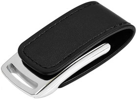 H19327_8Gb/35 - USB flash-карта "Lerix" (8Гб), черный, 6х2,5х1,3см, металл, искусственная кожа