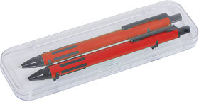 FUTURE, набор ручка и карандаш в прозрачном футляре, красный,  металл/пластик