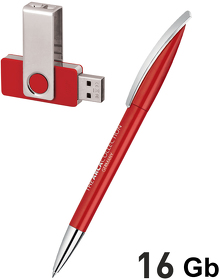 Набор ручка + флеш-карта 16Гб в футляре, красный (E70384-4S/16Gb)