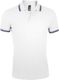 P5851.64 - Рубашка поло мужская Pasadena Men 200 с контрастной отделкой, белая с синим