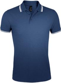 P5851.47 - Рубашка поло мужская Pasadena Men 200 с контрастной отделкой, темно-синяя с белым
