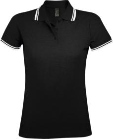 P5852.36 - Рубашка поло женская Pasadena Women 200 с контрастной отделкой, черная с белым
