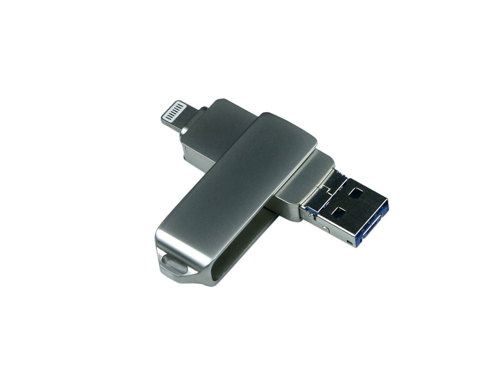 Артикул: K6583.64.00 — USB 3.0/micro USB/Lightning- флешка на 64 Гб с поворотным механизмом