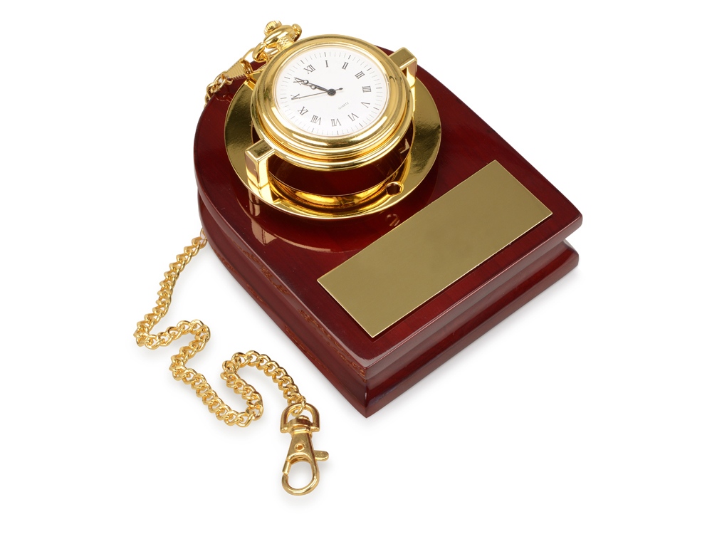 Артикул: K140509 — Часы «Магистр» с цепочкой на деревянной подставке