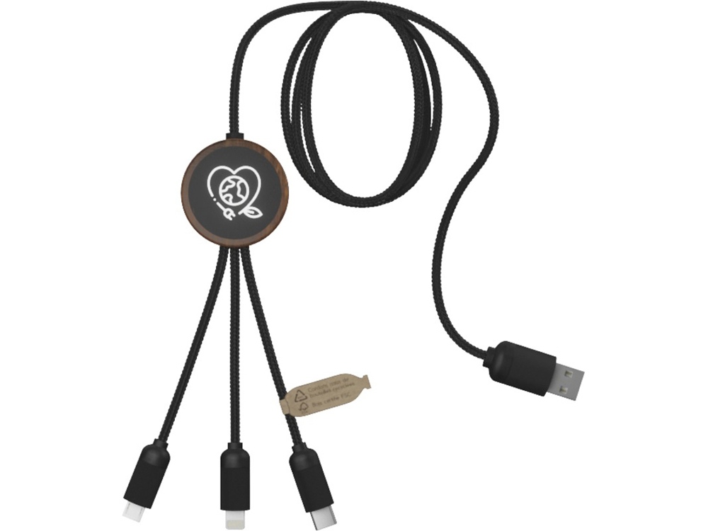 Артикул: K2PX08471 — Зарядный кабель 3 в 1 со светящимся логотипом и округлым бамбуковым корпусом