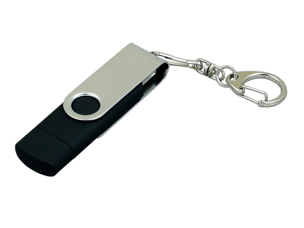 Артикул: K7030.64.07 — USB 2.0- флешка на 64 Гб с поворотным механизмом и дополнительным разъемом Micro USB
