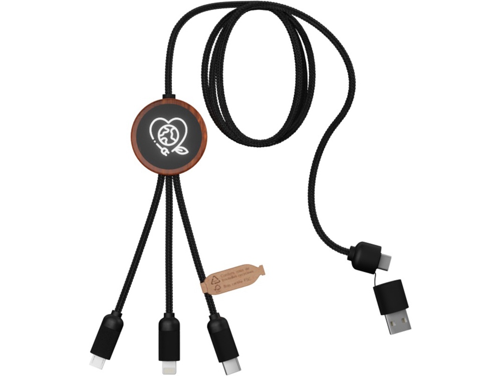 Артикул: K2PX07171 — Зарядный кабель 3 в 1 со светящимся логотипом и округлым бамбуковым корпусом