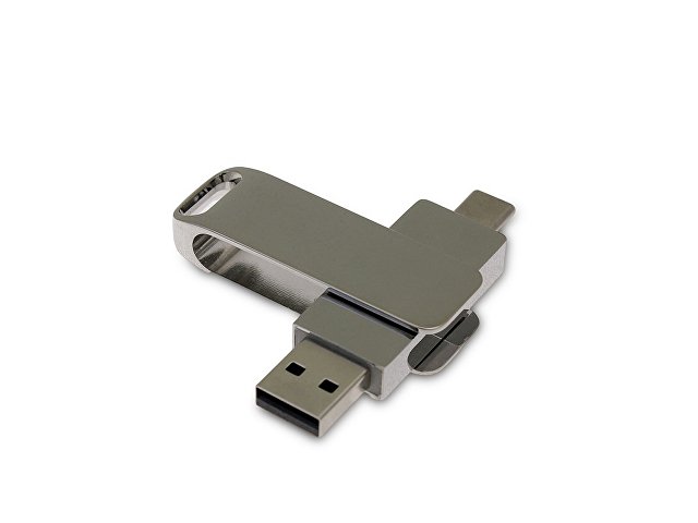 USB 2.0- флешка на 32 Гб с поворотным механизмом и дополнительным разъемом Type-C (K6130.32.00)