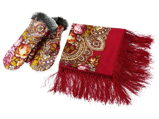 Подарочный набор: Павлопосадский платок, рукавицы (K94729)