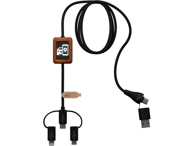 Зарядный кабель из резины и бамбука с поддержкой передачи данных и двойным светящимся логотипом (K2PX13890)