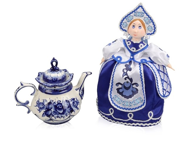 Подарочный набор «Гжель»: кукла на чайник, чайник заварной с росписью (K6268)