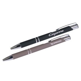 Шариковая ручка, Alpha, нажимной мех-м,корпус-алюминий,отд.-хром,покрытие-soft touch, черный, для лазерной гравировки
