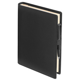 Ежедневник-портфолио Clip, черный, обложка soft touch, недатированный кремовый блок, подарочная коробка, в комплекте ручка Tesoro черная