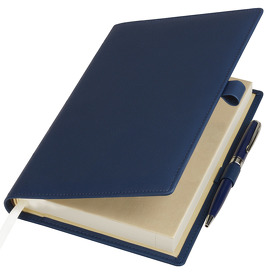 Ежедневник-портфолио Clip, синий, обложка soft touch, недатированный кремовый блок, подарочная коробка, в комплекте ручка Tesoro синяя (A21502.030)