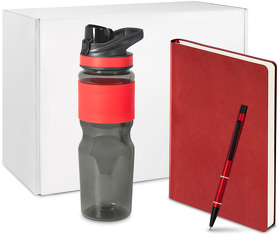 Подарочный набор в малой универсальной коробке, красный (спортбутылка, ежедневник, ручка) (AGS-UN-100-060.1)