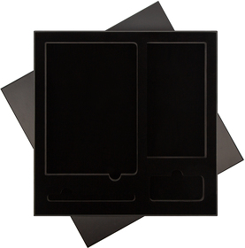 AGIFT-BOX-34.BLACK - Подарочная коробка с ложементом для ежедневника, ручки и аккумулятора, черная (под съемные ложементы)