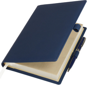 Ежедневник-портфолио Clip недатированный в подарочной коробке, синий (в комплекте ручка Tesoro синяя) (A21502.030)