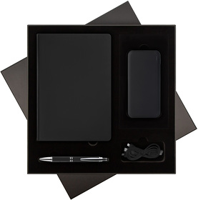 Подарочный набор Rain, черный (ежедневник, ручка, аккумулятор) (A241152.010)