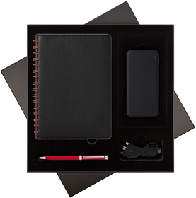 Подарочный набор Vista, черный/красный (ежедневник, ручка, аккумулятор) (A241153.010)