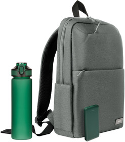Подарочный набор Forst, серый/зеленый (бутылка, ЗУ, рюкзак) (A241167.040)