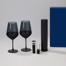 Подарочный набор 2 бокала для вина Black Edition + набор для вина Sacramento в синей коробке (A270422.030)