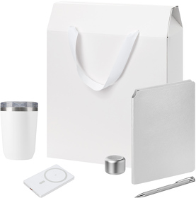 Подарочный набор Welcome Pack Premium, серебряный (термокружка, колонка, ежедневник, ручка, ЗУ, коробка-пакет) (A2500016.111)